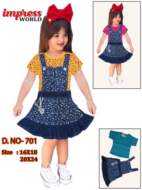 Girls' Polka Dot Dungaree Dress with T-Shirt Set Of 6 Pieces